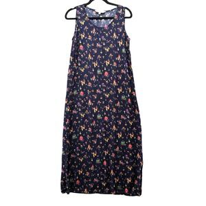Melrose Studio Sleeveless Maxi Shift Dress Size L Navy Blue House Print Novelty